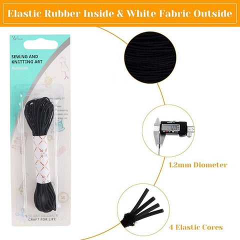 Elastic String for Bracelets, Elastic Cord for Jewelry, Stretchy String for Necklace Making, Beading and Sewing (1.0 MM, 5 Yards, Black, White)