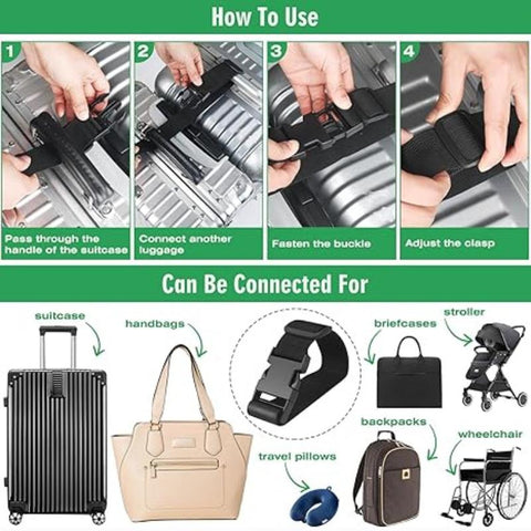 Adjustable Add-a-Bag Luggage Strap – 3.8"x59" Travel Connector for Suitcases & Carry-Ons – Black Travel Accessory